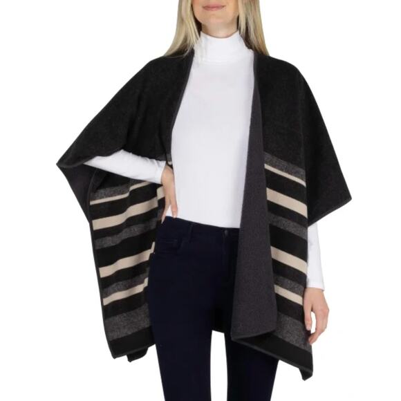 Ike Behar Reversible Wrap with High Pile Fleece Black One Size - Picture 1 of 15